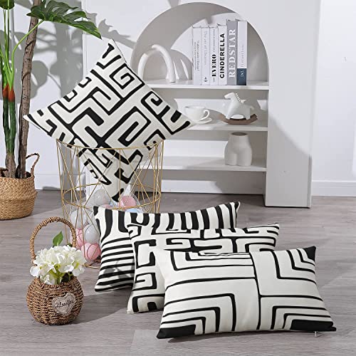 Pyonic 12x20 Farmhouse Linen Throw Pillow Covers - Geometry 5 (Pack of 2)