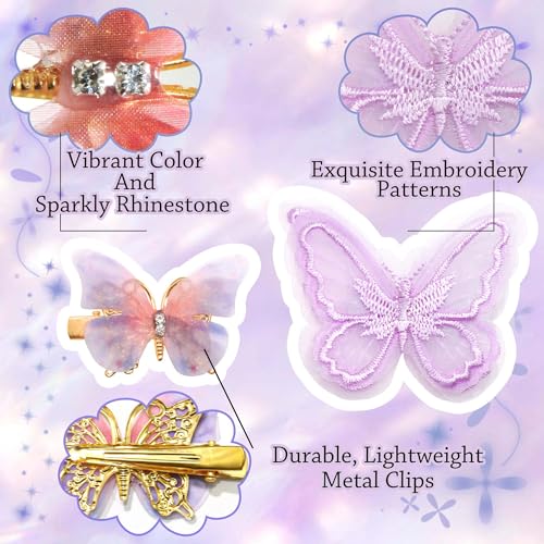 Purple Butterfly Hair Clips 18-Pack Rhinestone & Lace Bow Barrettes Y2K