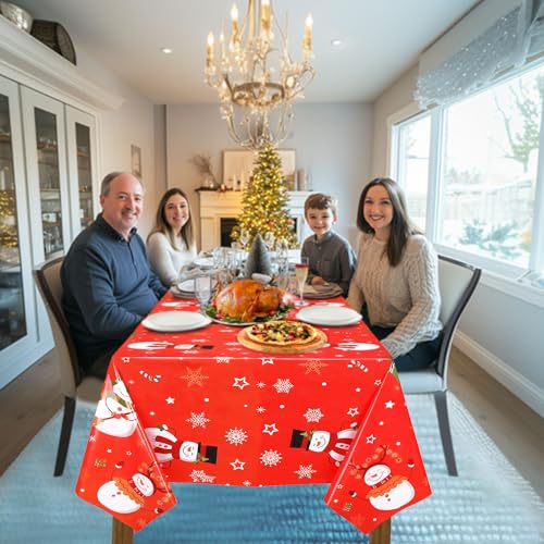 Christmas Snowman and Snowflake Disposable Tablecloths - Red Snowmen, 3 Pack, 54x108 Inch