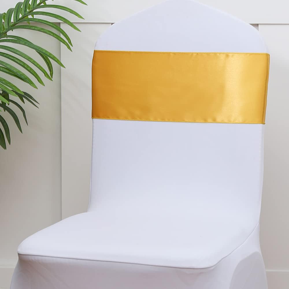 Skiennix Satin Chair Sashes Bows - 7x108 Inch Gold Ties for Weddings, Parties & Events | 50 Pack