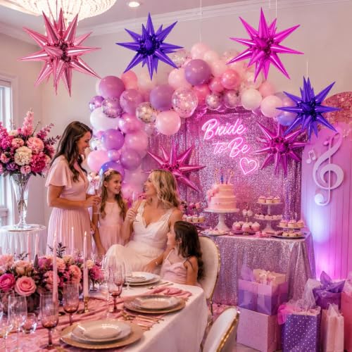 22-Inch Purple Pink Star Foil Balloons - 6PCS Decoration Set