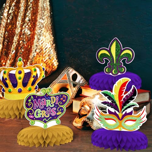 8-Piece Mardi Gras Party Decorations - Honeycomb Centerpieces