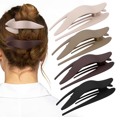 TOCESS Matte Flat Claw Clips 4-Pack - 5.1 Inch French Hair Claws for Women