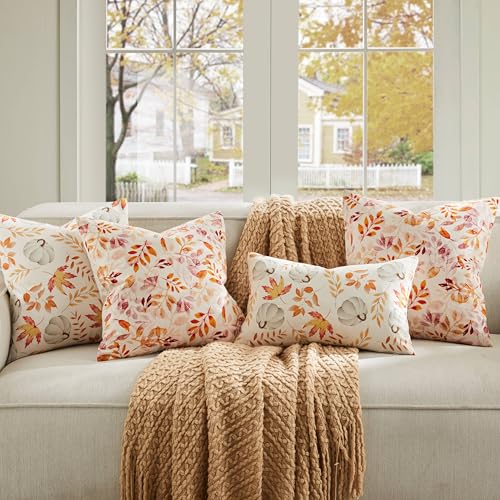 YZJZEDS 20x20 Inch Cotton Fall Pillow Covers Set of 2 Watercolor Leaf Print Farmhouse Decor