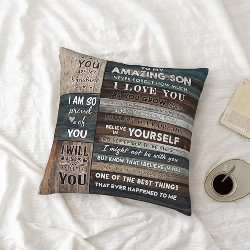 Son Gift Pillow Cover 18x18 - Brown Green Plaid Graduation Wedding Present