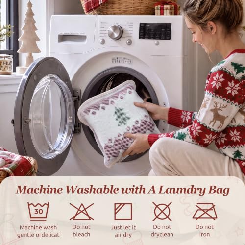 Christmas Waffle Bath Mat Rug - Non Slip Absorbent Holiday Decor, 24 x 36 - Red & White Tree