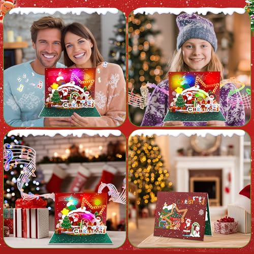 Musical 3D Christmas Card with Santa, Snowman & Tree