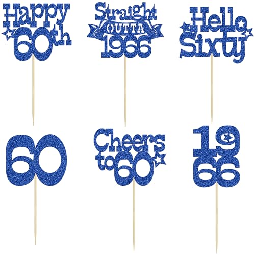 Ephlyn 30Pcs 60th Birthday Cupcake Toppers - Glitter Cake Decorations