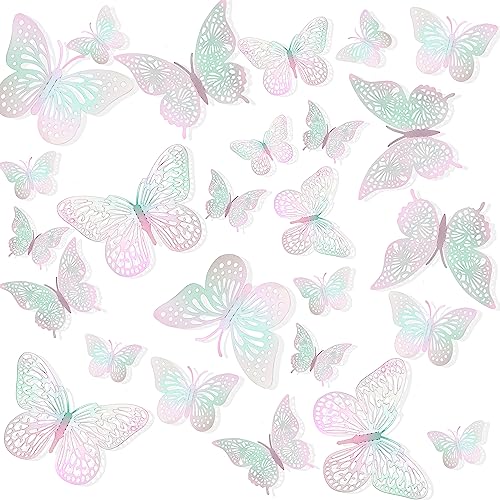 24 PCS 3D Butterfly Wall Decor - Pink Room & Party Decorations