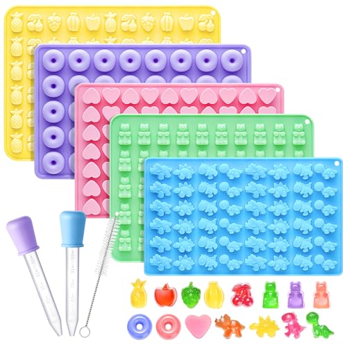 KKDINDAN 5-Piece Silicone Gummy Mold Set with Droppers & Cleaning Brush