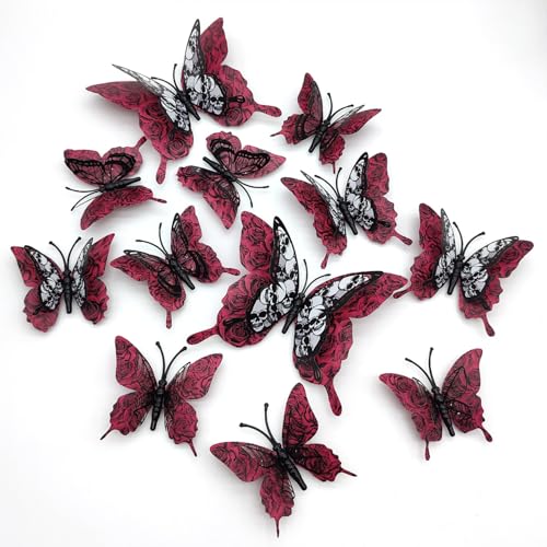 12 Pcs 3D Halloween Wall Stickers - Butterfly Skull Decals
