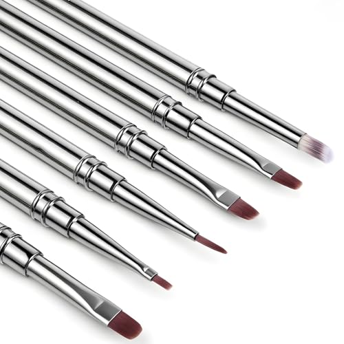 Exclaith 6-Piece Nail Polish Clean Up & Gel Art Brush Set with Metal Handles