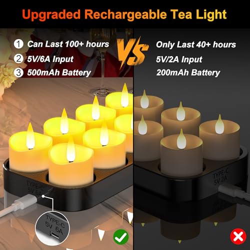 Rechargeable USB-C Tea Lights with Charging Base 12 Pack - Remote Control