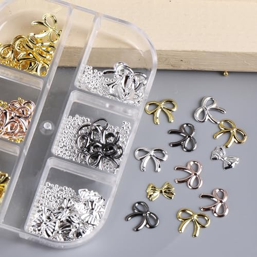3D Metal Alloy Bow Nail Charms Gold and Silver Bowknot Nail Gems Art Supplies