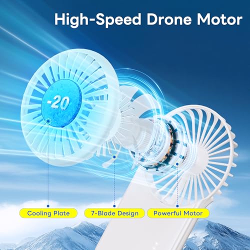 Aanotoee Handheld Mini Fan with Cooling Plate, 5-Speed USB Rechargeable Fan