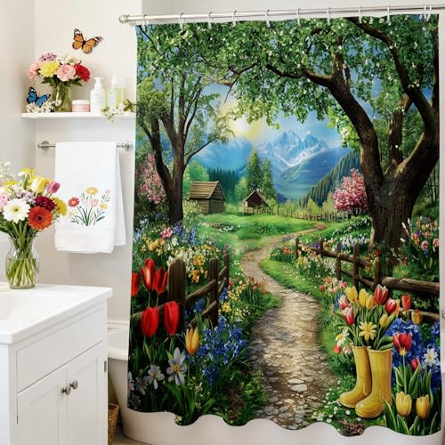 Mocsicka Floral Shower Curtain - Nature Design, 71x71 inch