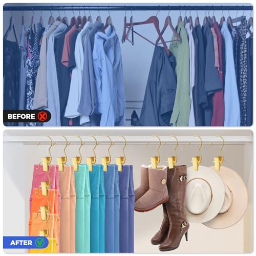 Eunhdet 10 Pack Gold Clip Hangers for Closet with Hooks & Anti-Slip Design