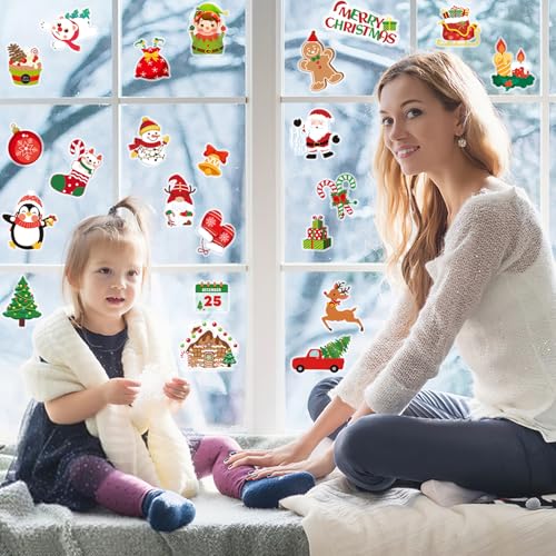 25 Pcs Christmas Window Gel Clings - Festive Holiday Decor