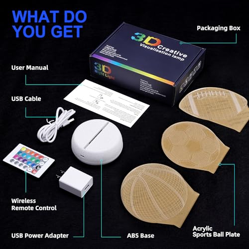 Sports Ball Night Light - 3D Acrylic Lamp with Remote & 16 Colors