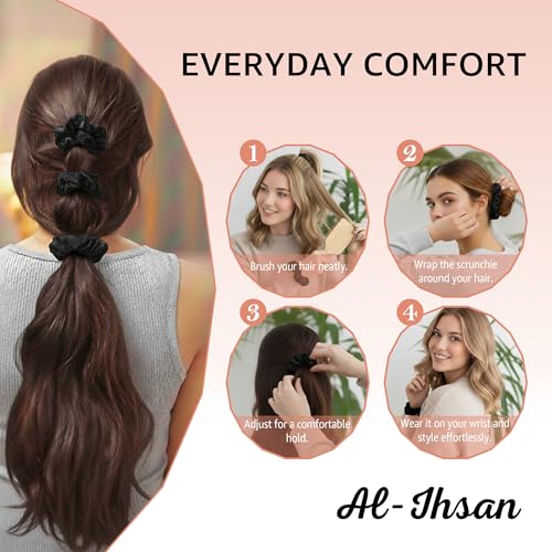AL-IHSAN Satin Hair Scrunchies - 5 Pack Anti-Frizz Elastic Hair Ties