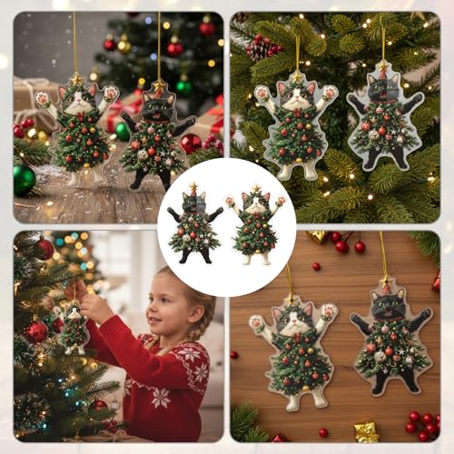 2-Pack Black Cat Christmas Ornaments - Durable Acrylic Holiday Decor