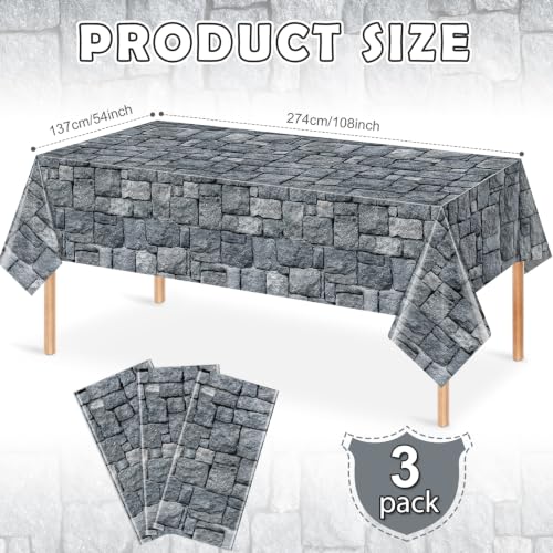 3 Pcs Medieval Castle Tablecloths 54x108 Inch – Stone Pattern