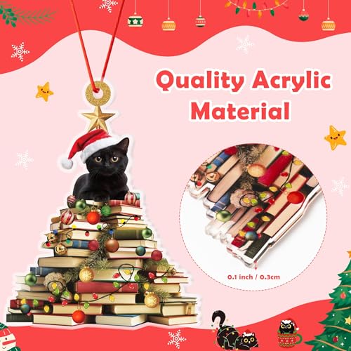 Haooryx Black Cat Christmas Ornament - Acrylic Book Lover Decor