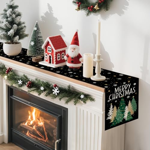 Artscope Christmas Tree Table Runner Black 13x48 Inch Holiday Decor