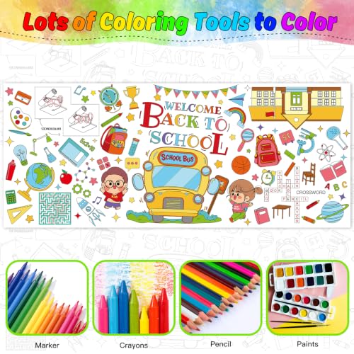 Colorful Back to School Coloring Tablecloth 72x30 inches for Kids Crafts & Activities - Linsuminn