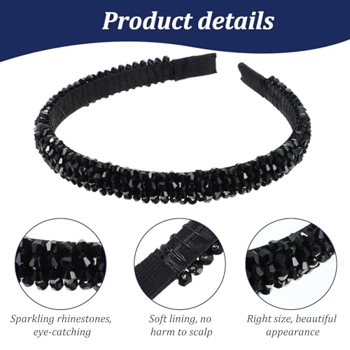 MBAIYO Crystal Rhinestone Headband 4-Row Black Bling Hair Hoop