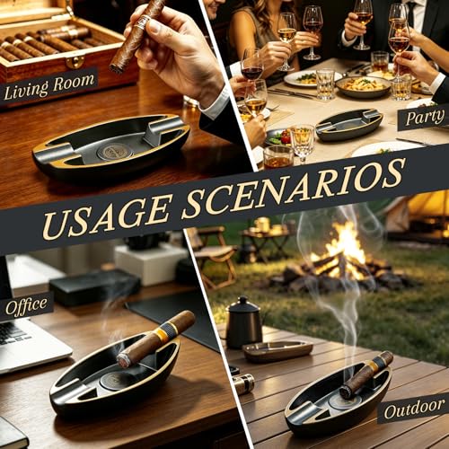 CIGARFEAST Portable Cigar Ashtray - Black, Windproof Boat Design for Outdoors