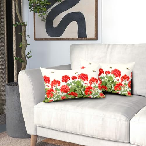 Sphragiyn Geranium Watercolor Throw Pillow Covers 12x20 Inch, Set of 2