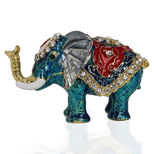 Blue Elephant Jewelry Box - Hand Painted Trinket & Gift Box, Hinged Figurine