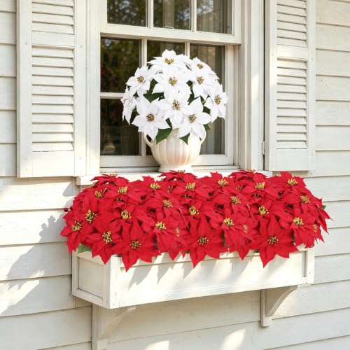 Artificial Poinsettia Flowers Christmas Decor 4PCS White Flocked Holiday Plants