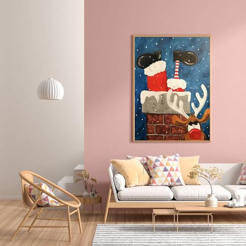 Funny Santa and Reindeer Diamond Art Kit for Adults - Full Drill Christmas Painting