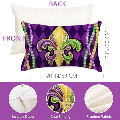 Mardi Gras Pillow Covers 12x20 in - Fleur De Lis Decorative Cushions