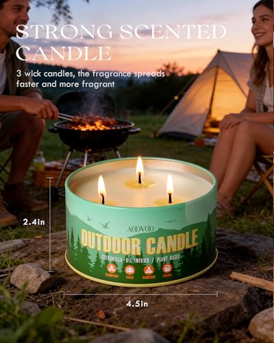 AOOVOO Citronella Candle - 12oz 3-Wick Outdoor Soy Wax Candle