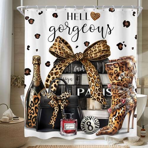 Brown Leopard Cheetah Print Shower Curtain Set for Bathrooms