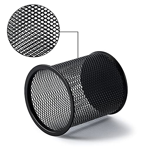 Wire Mesh Pen Holder - Office Desk Organizer for Stationery & Supplies, Black, 3.7 x 3.3 Inches