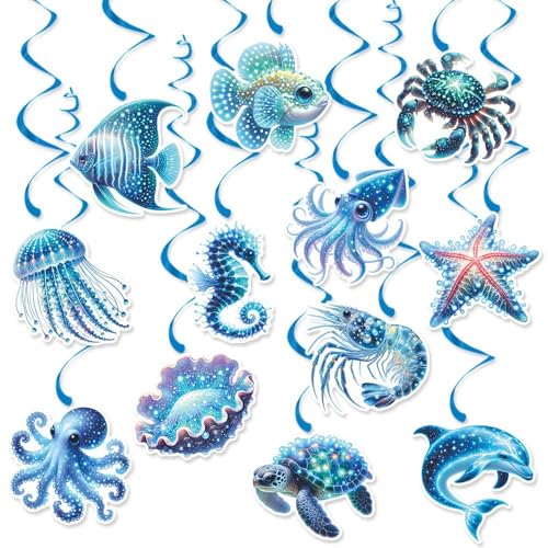 Blue Fish Hanging Swirls Decorations - Sea Animals Birthday Party Supplies