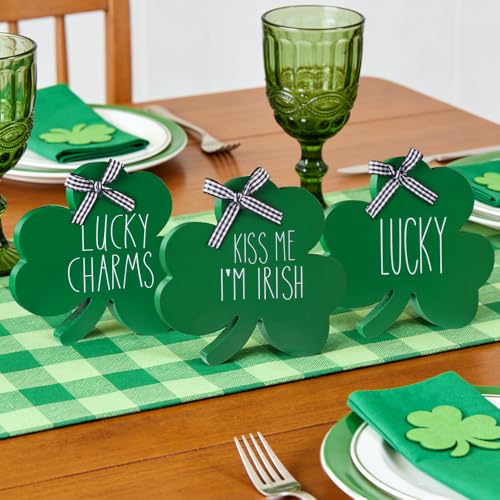 St. Patrick's Day Wooden Shamrock Table Signs - 3 PCS Decor