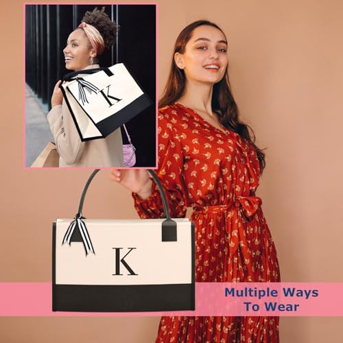 Monogrammed Canvas Tote Bag with Zipper Pockets - Perfect Gift
