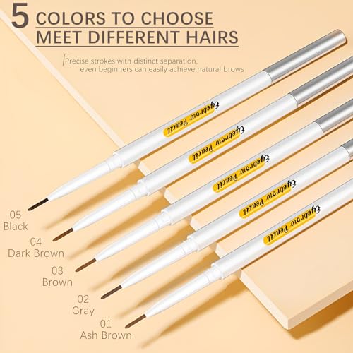 Kemelo Jane Micro Eyebrow Pencil - 1.5mm Waterproof Dual-Ended Pen with Spoolie Brush, Grey
