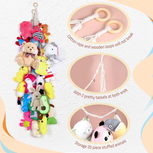 80" Boho Stuffed Animal Storage Chain - Cotton Rope Toy Organizer (2 Pack)