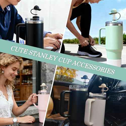 3Pcs Cute Straw Topper for Stanley Cup Straw Cover Cap, 2pcs Silicone Boot for Stanley 30/40oz Tumbler,Plus Cleaning Brush,6Pcs Cup Accessories for Men & Women