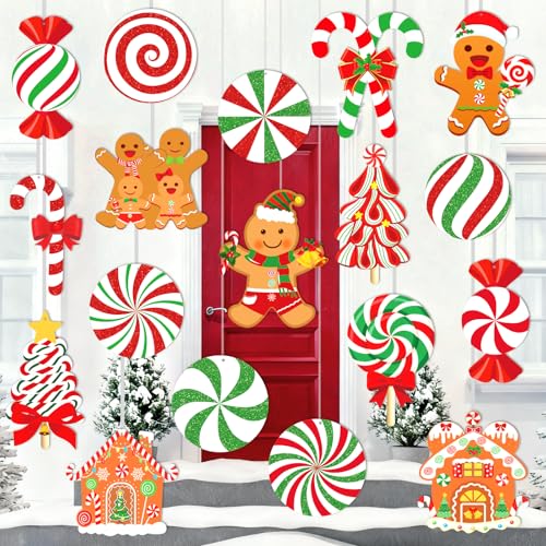 18 Pcs Candy Gingerbread Christmas Decorations Outdoor Hanging Yard Ornaments