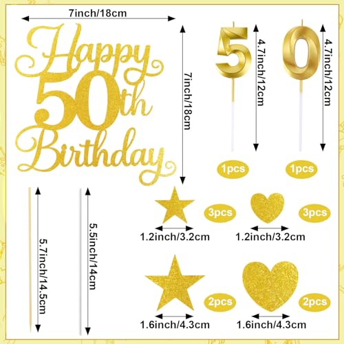 50th Birthday Cake Decorations - Glitter Happy 50th Toppers & Candles