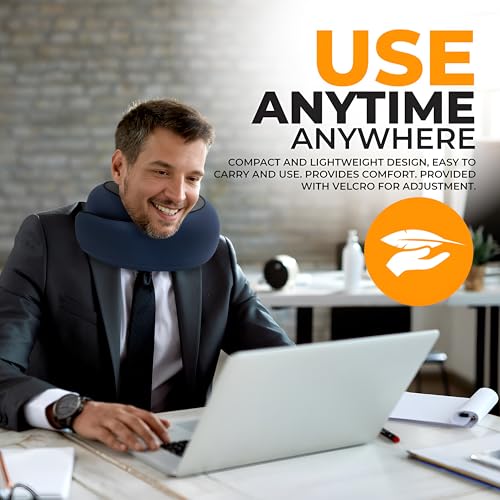 EdgeVoy Memory Foam Travel Neck Pillow - Ergonomic 360 Support, Navy Blue