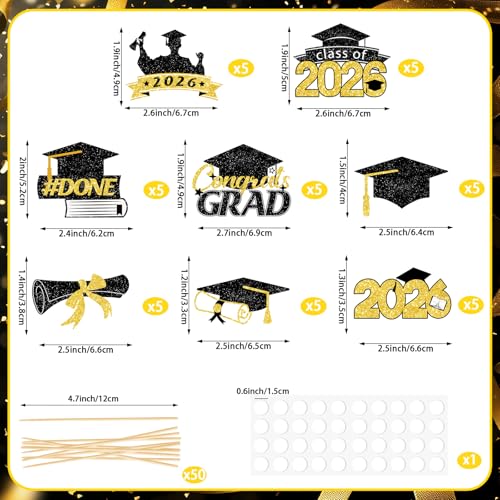 40Pcs Graduation Cupcake Toppers - Class of 2026 Black Gold