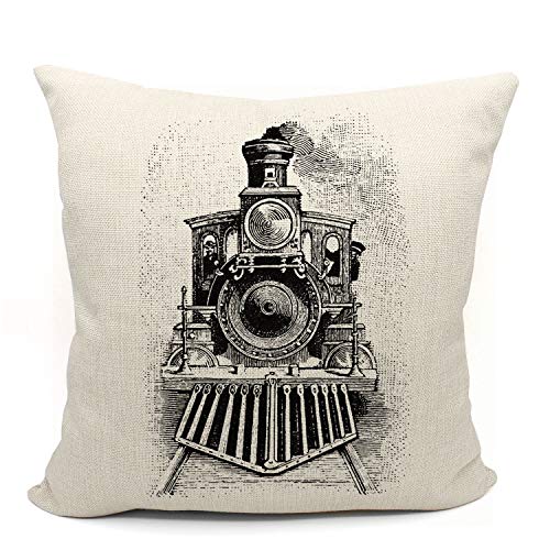 Beige 18x18 Train Pillow Cover - Themed Room Decor, Gift for Train Lovers